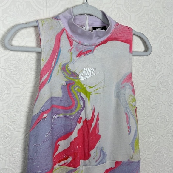 Nike Jumpsuit Pastel Watercolors Neon Artsy Fleece Mock Neck Sleeveless Pink - Picture 5 of 9